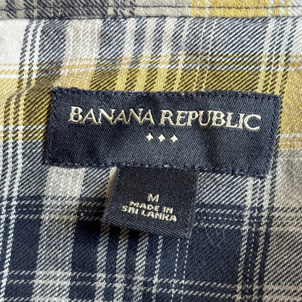 Banana Republic Slim Fit‎ Button Shirt M Yellow Black Plaid Mens